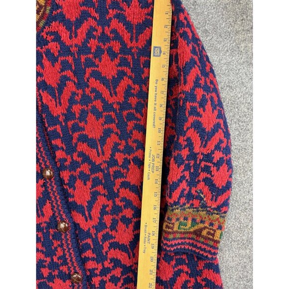 Vintage J Peterman Sweater Womens Large Blue Red Wool Cotton Knit Cardigan 90s - Picture 5 of 6